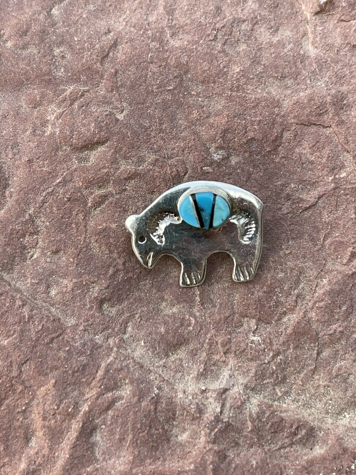 Navajo Sterling Silver Multi Stone Buffalo Pendant Pin Signed