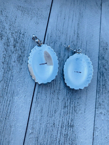 Navajo Sterling Silver & Turquoise Hand Stamped Dangle Earrings