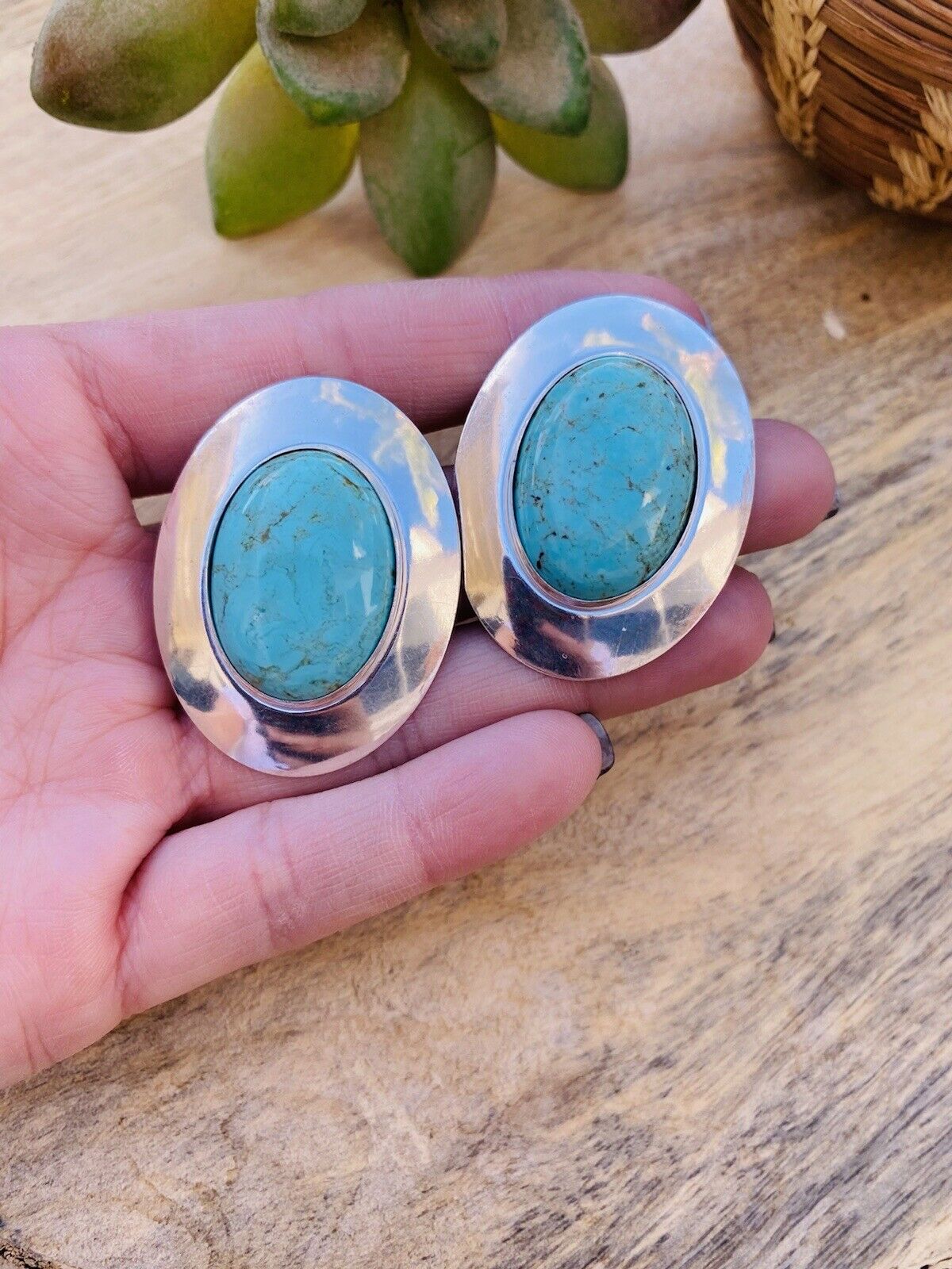 Vintage Navajo Turquoise & Sterling Silver Post Earrings