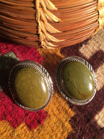 Navajo Sterling Silver & Turquoise Post Earrings Signed