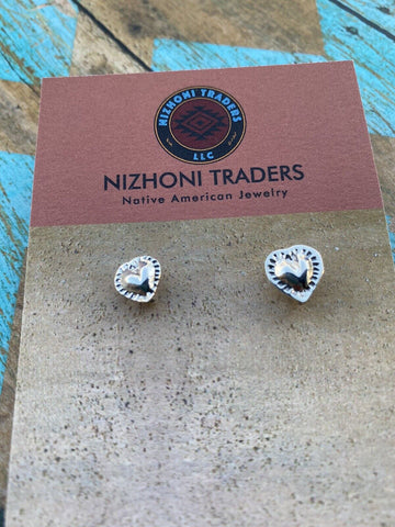 Navajo Sterling Silver Handmade Heart Shape Post Earring Adaptors