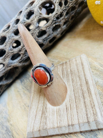 Navajo Sterling Silver & Orange Spiny Ring Size 5.75