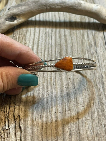 Navajo Triangle Orange Spiny Sterling Silver Bracelet Rope Style Cuff