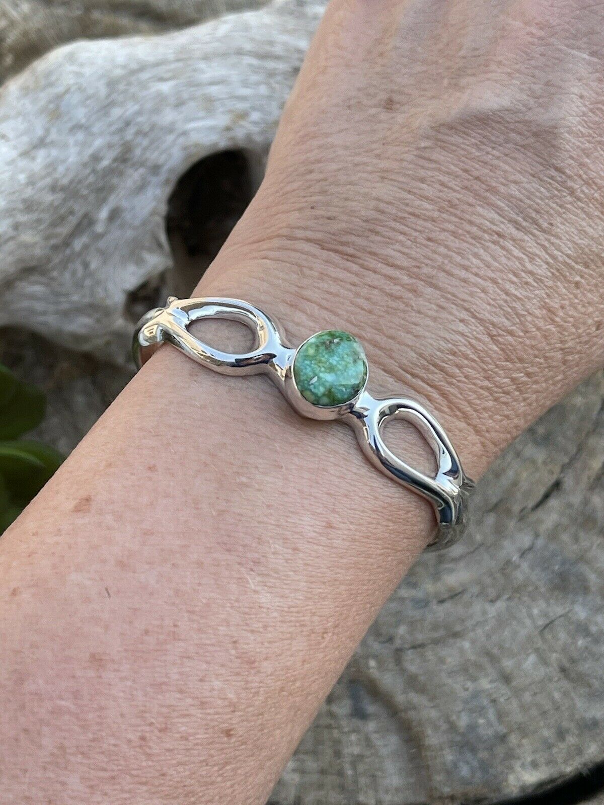 Navajo Sterling Silver Elegant Green Turquoise Cuff Bracelet