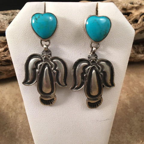 Navajo Sterling Silver  Turquoise Dangle Earrings