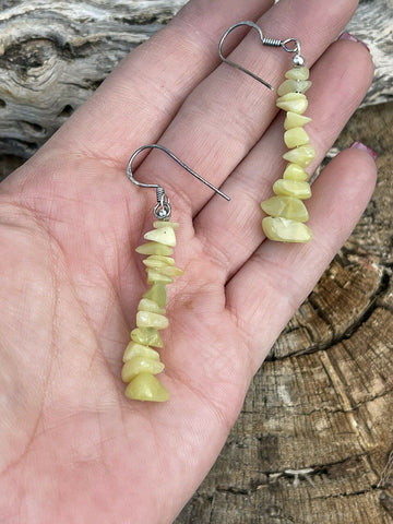 Navajo Sterling Silver Yellow Quartz Chip Dangle Earrings