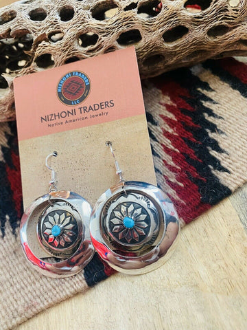 Navajo Turquoise & Sterling Silver Concho Dangle Earrings