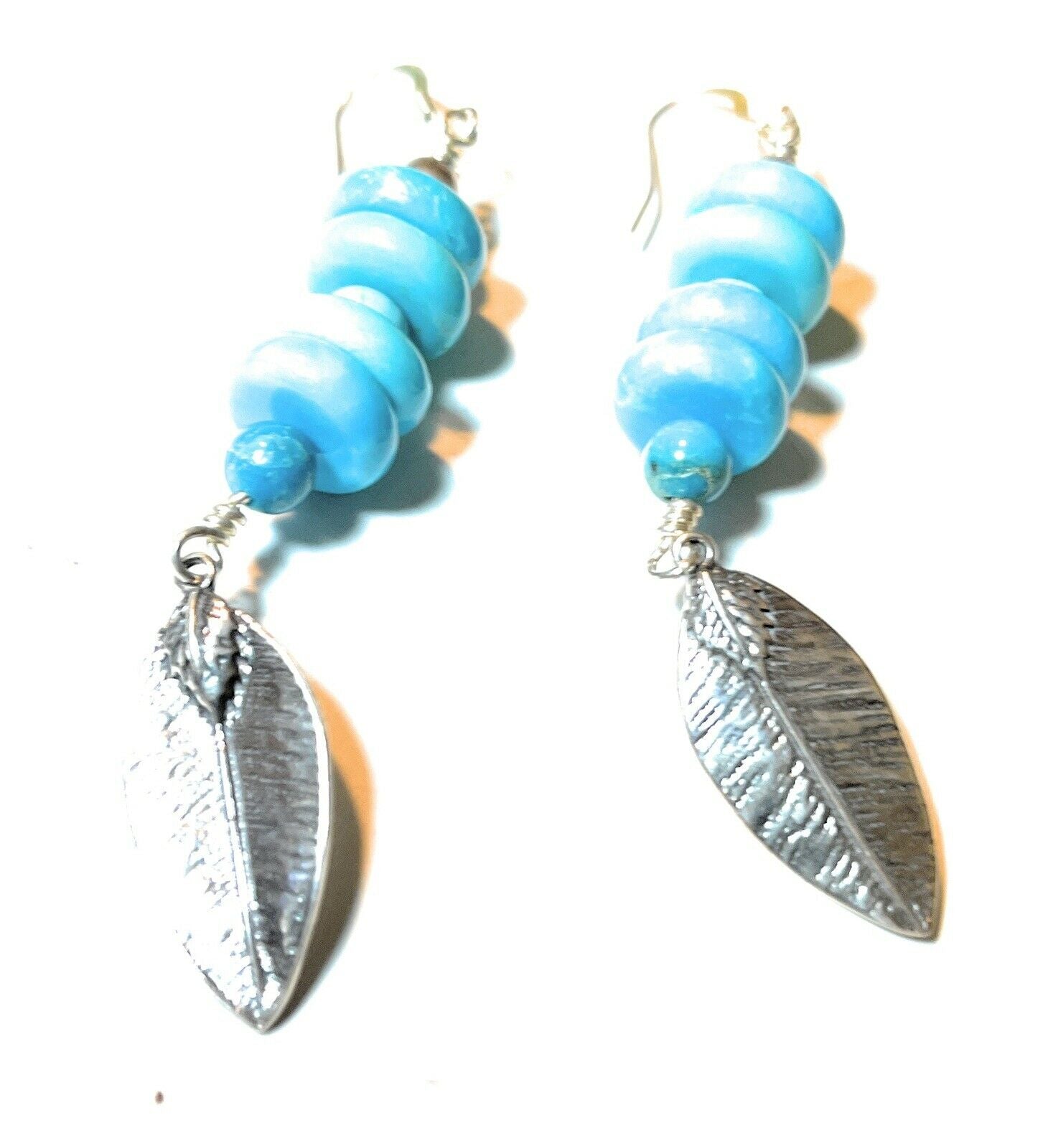 Navajo Sterling Silver & Blue Turquoise Leaf Dangle Earrings