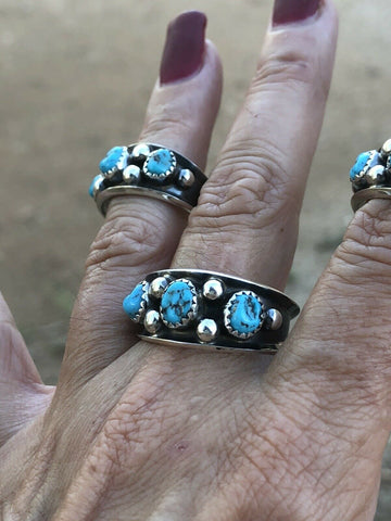 Navajo Turquoise and Sterling Stacker Rings size 12.5