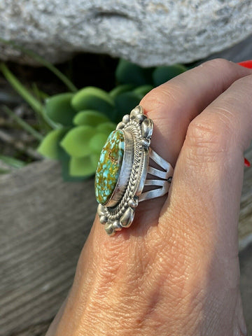 Navajo Sonoran Mountain Turquoise & Sterling Silver Statement Ring Sizes 7.5