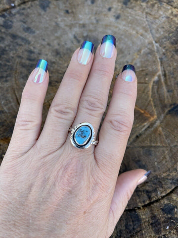 Navajo Sterling Silver Kingman Turquoise Rope Ring