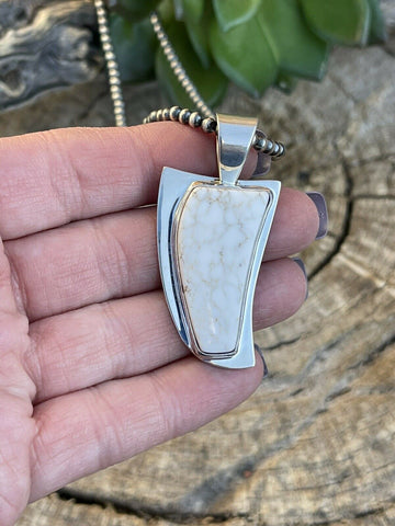 Navajo White Buffalo & Sterling Silver Southwest Pendant