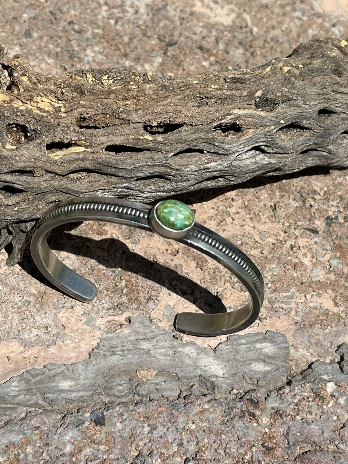 Navajo Sonoran Gold Turquoise & Sterling Silver Elegant Cuff Bracelet