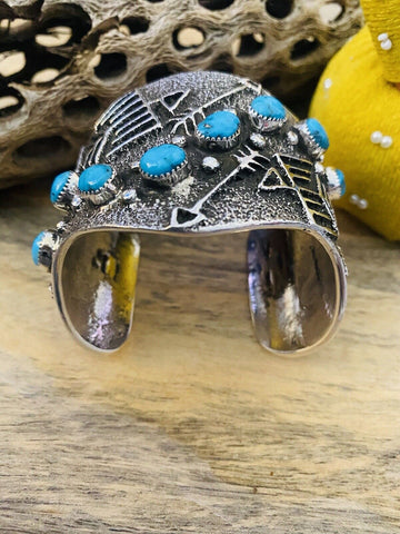 Navajo Turquoise & Sterling Silver Cuff Bracelet Signed