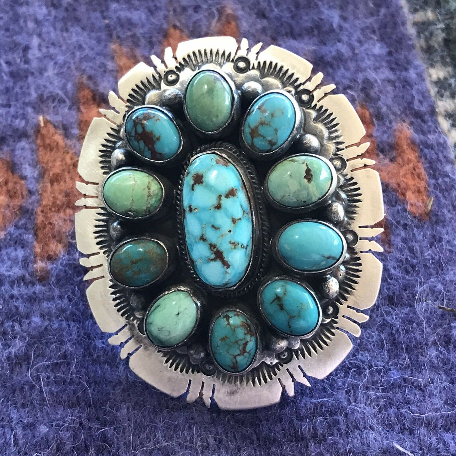 Navajo Cluster Multi Turquoise &  Sterling Silver Ring Size 6.5