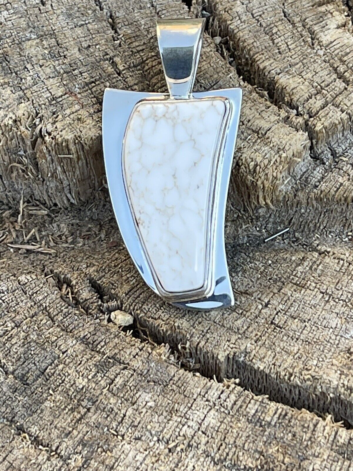 Navajo White Buffalo & Sterling Silver Southwest Pendant