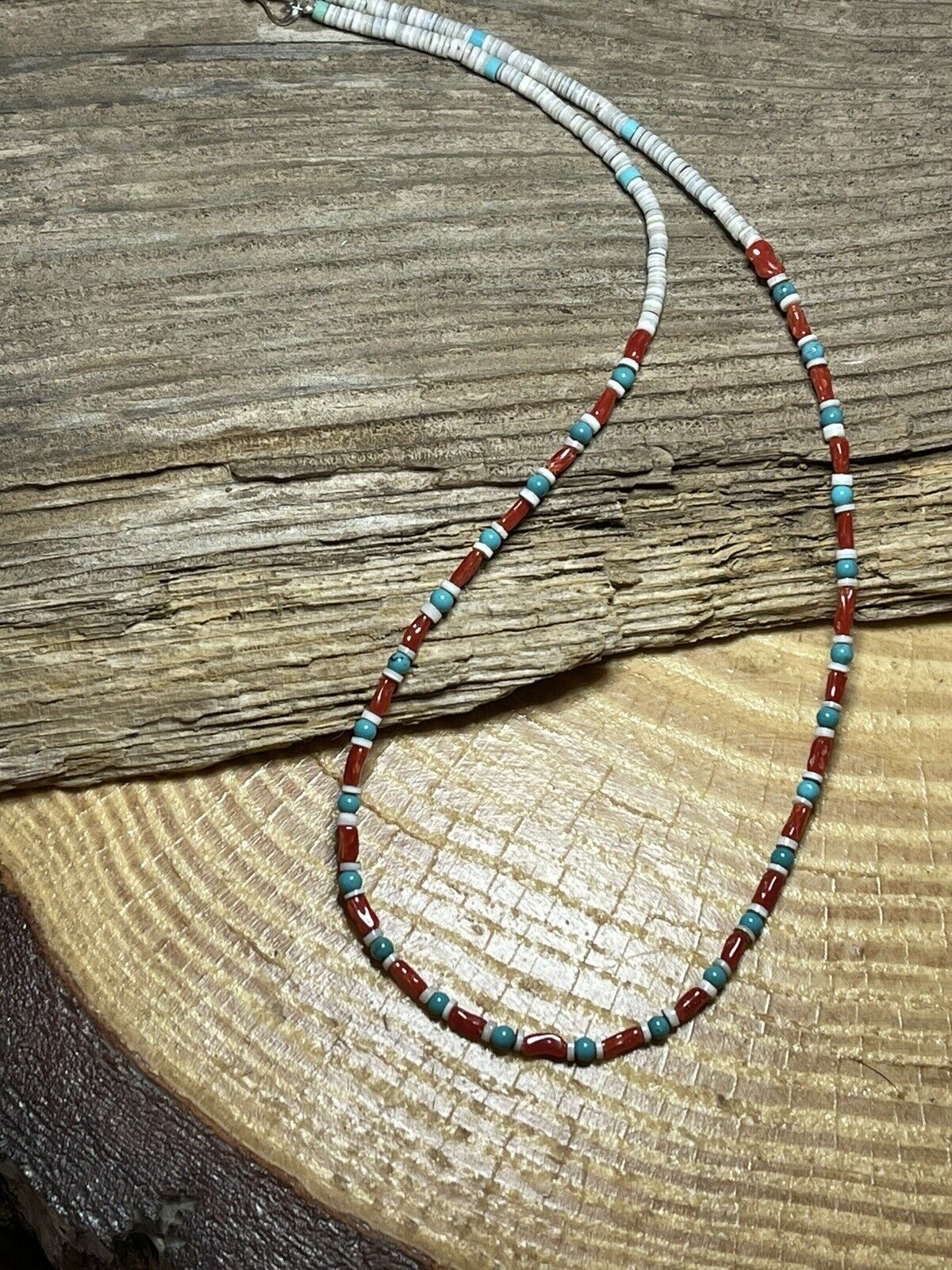 Navajo Sterling Silver, Multi Stone Heishi Beaded 16 Inch Necklace