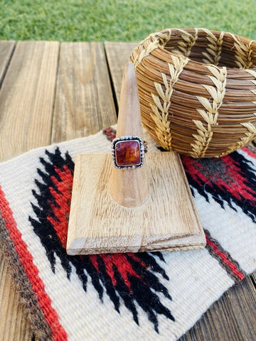 Navajo Sterling Silver & Orange Spiny Ring Size 6