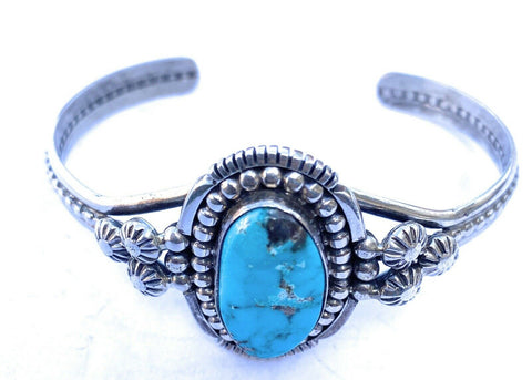 Navajo Sterling Cuff & Turquoise Cuff Bracelet Signed