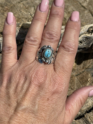 Gorgeous Navajo Turquoise And Sterling Silver Adjustable Ring