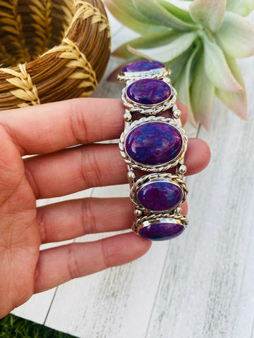 Navajo Purple Kingman Turquoise & Sterling Silver Cuff Bracelet Signed