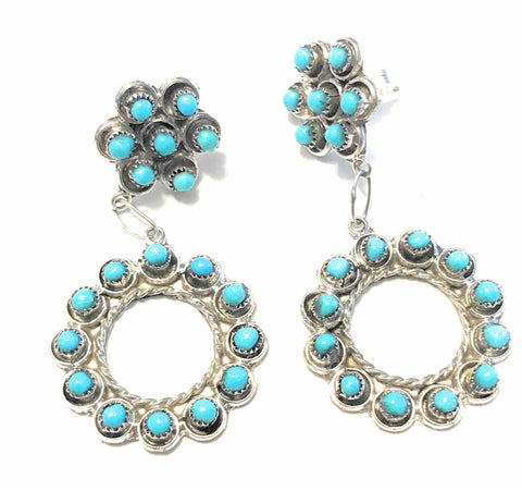 Navajo Turquoise Silver Petit Point Dangle Earrings