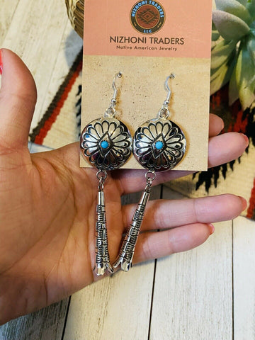 Navajo Turquoise & Sterling Silver Concho Dangle Earrings