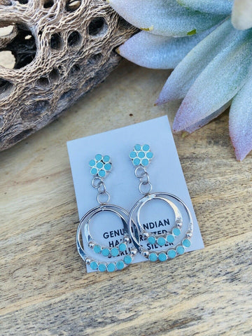 Zuni Sterling Silver & Turquoise Dangle Earrings