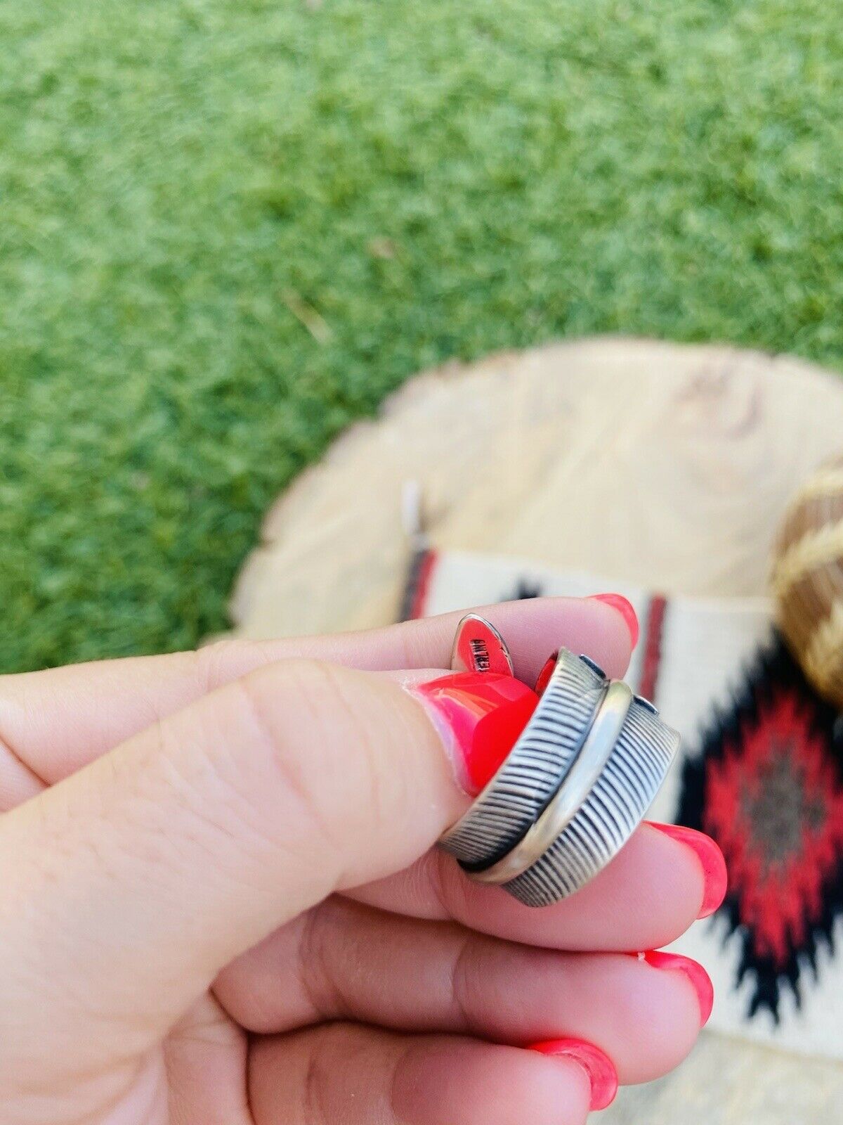 Navajo Sterling Silver & Turquoise Feather Adjustable Ring