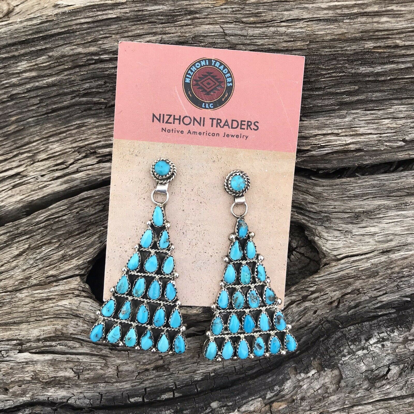 Navajo Sleeping Beauty Turquoise Sterling Silver Dangle Earrings