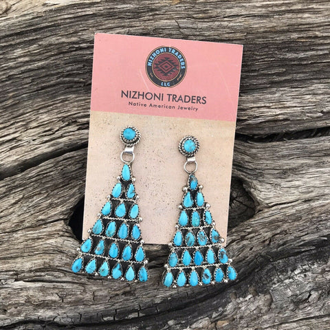 Navajo Sleeping Beauty Turquoise Sterling Silver Dangle Earrings