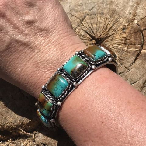 Stunning Sterling And Royston Turquoise Cuff Bracelet Signed By Kevin Billah