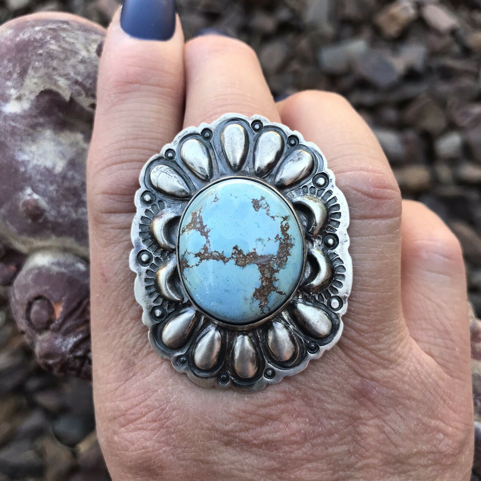 Navajo Golden Hills Turquoise & Sterling Silver  Ring Sz 6