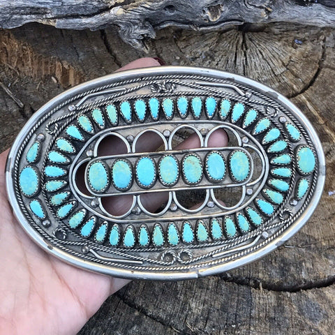 Vintage Jumbo Sterling Silver & Royston Turquoise Pin / Pendant