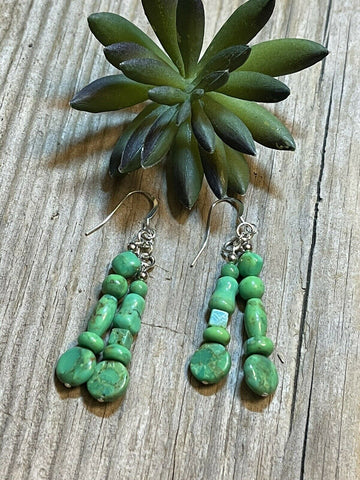 Beautiful Navajo Sterling Dyed Green Kingman Turquoise Multi Bead Earrings