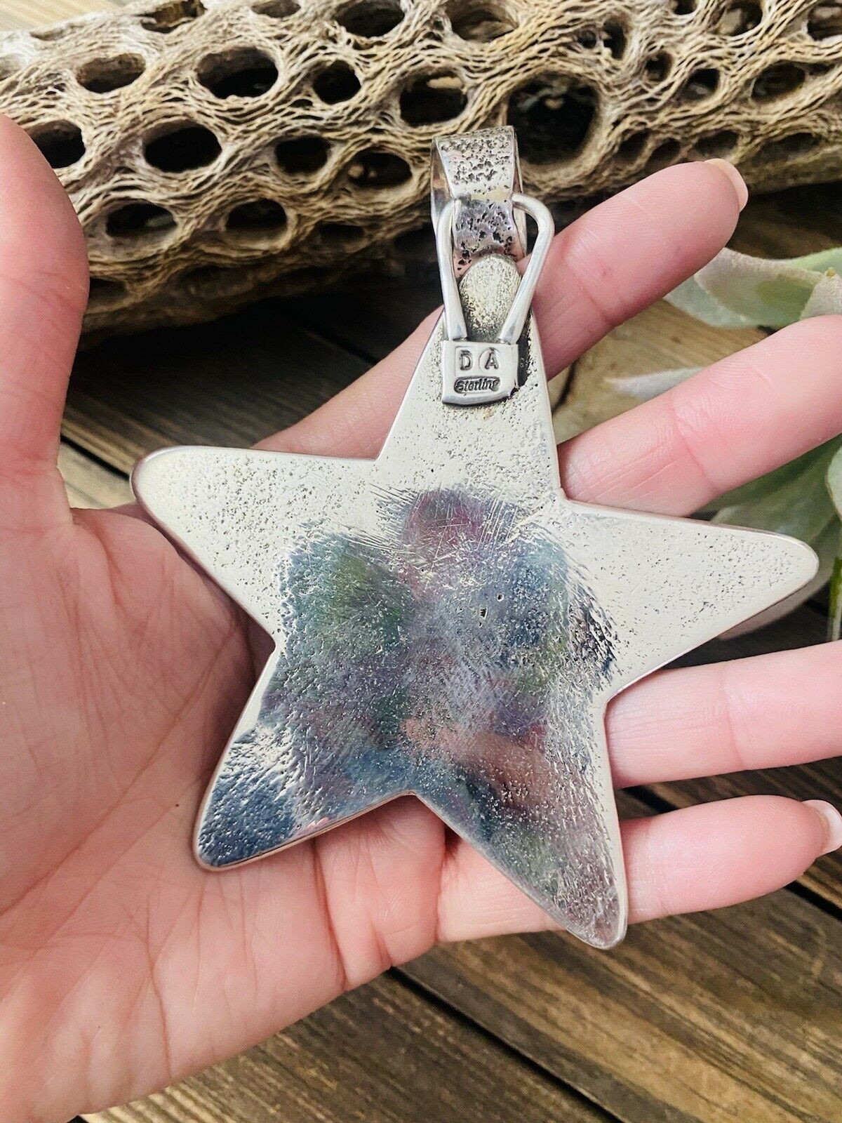 Navajo Turquoise & Sterling Silver Tufa Cast Star Pendant