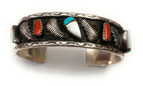 Vintage Navajo Multi Stone & Sterling Silver Cuff Bracelet