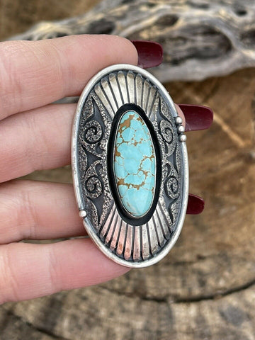 Navajo Number 8 Turquoise & Sterling Silver Statement Ring Size 8.5 Signed