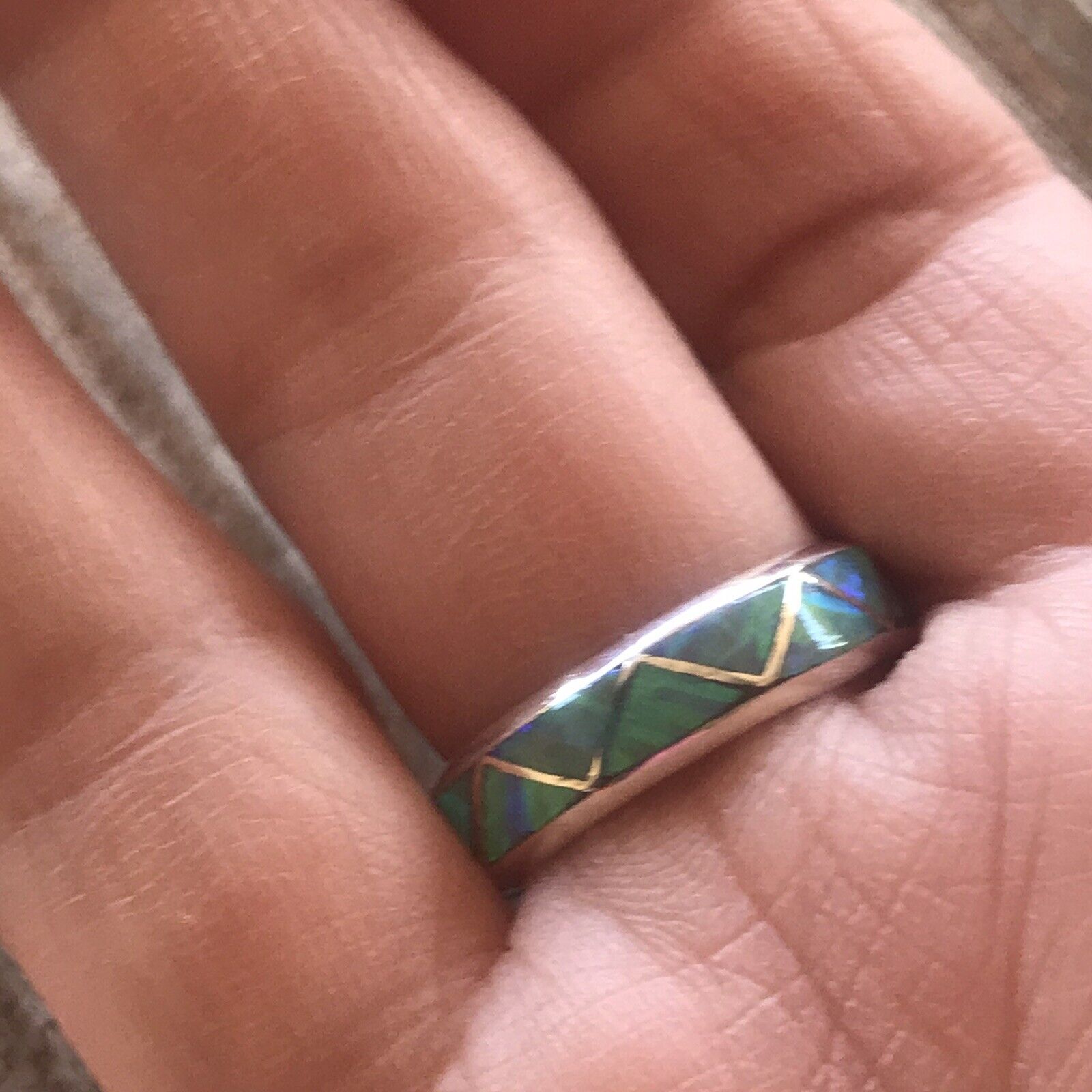 Navajo Sterling Silver Green Opal Stacker Ring