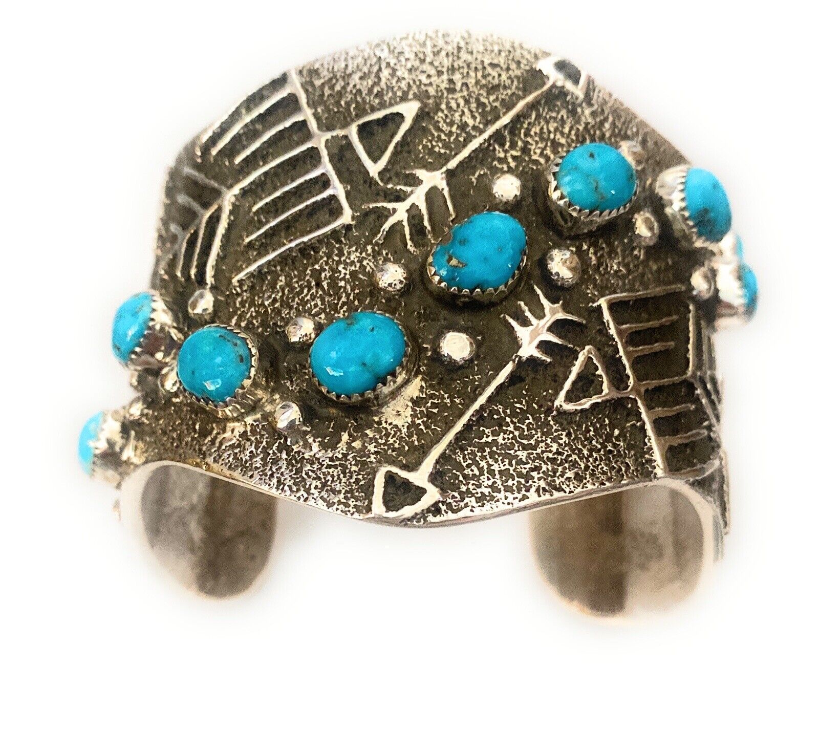 Navajo Turquoise & Sterling Silver Cuff Bracelet Signed