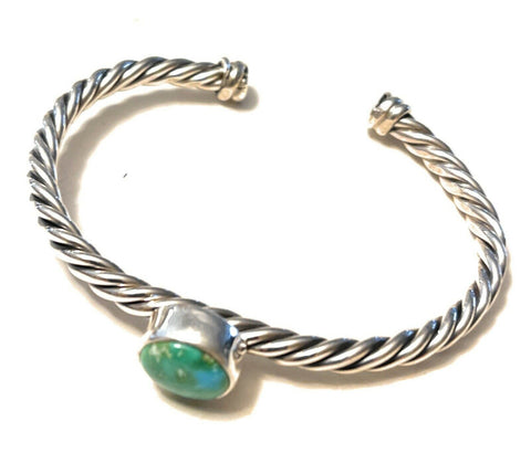 Navajo Sterling Silver Rope Twist Natural Turquoise Cuff Bracelet