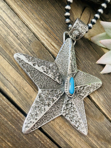 Navajo Turquoise & Sterling Silver Tufa Cast Star Pendant