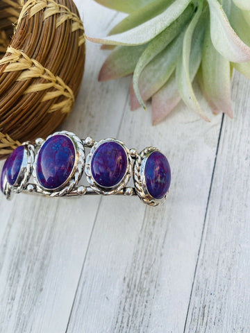 Navajo Purple Kingman Turquoise & Sterling Silver Cuff Bracelet Signed