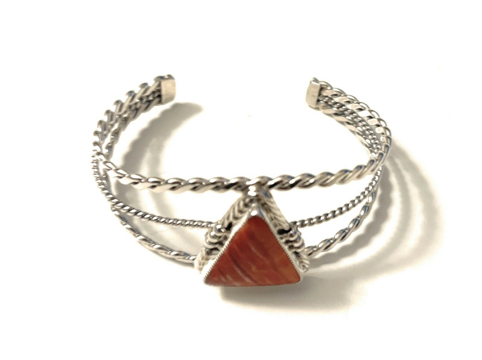 Navajo Orange Spiny Sterling Silver  Cuff Bracelet Stamped W. Begay