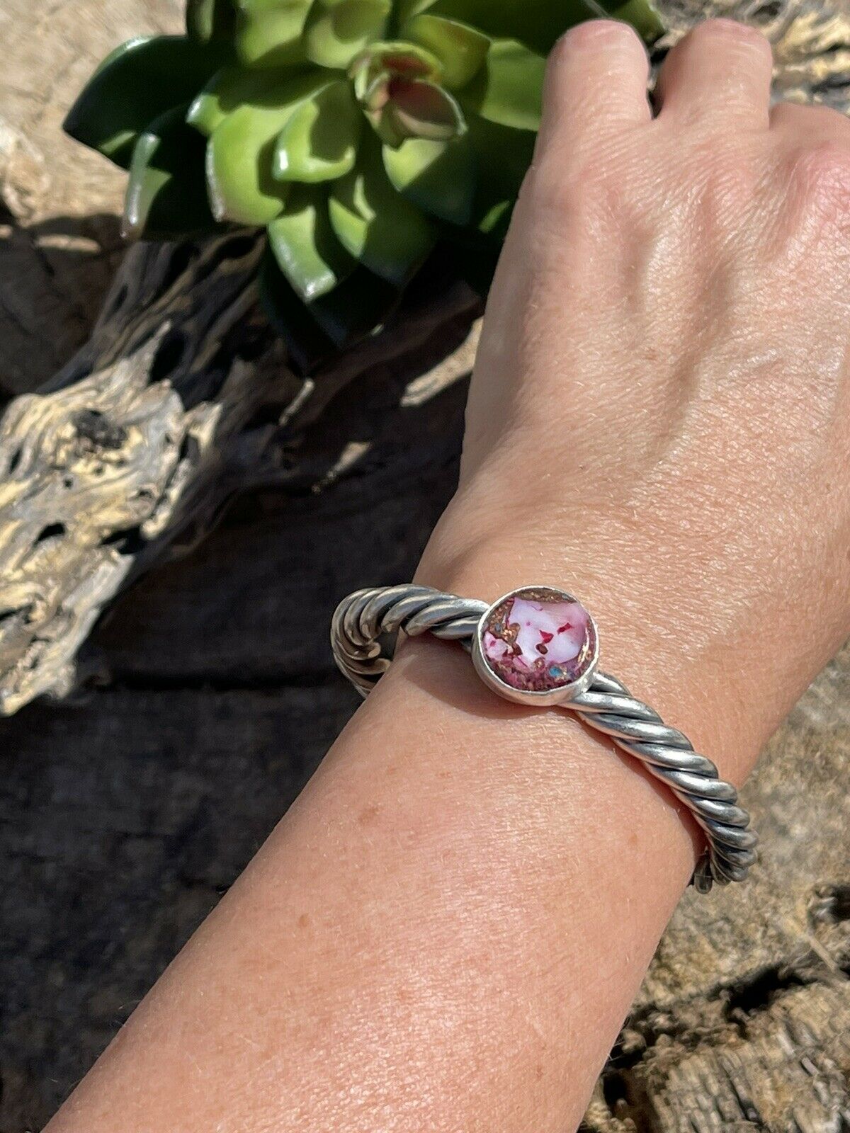 Navajo Pink Dream Mojave Sterling Silver Custom Cuff