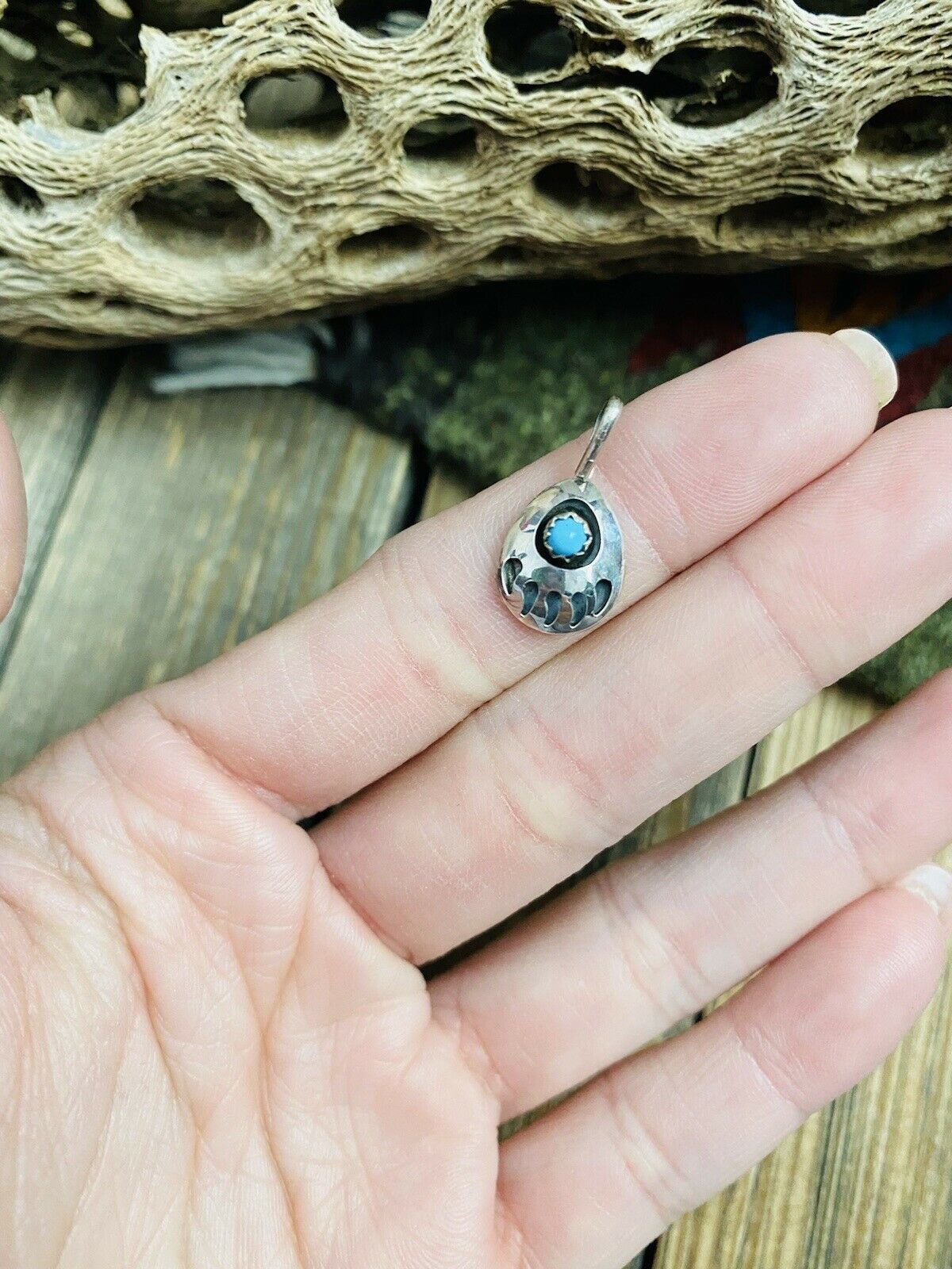 Navajo Turquoise & Sterling Silver Bear Paw Pendant