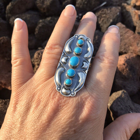 Navajo Sterling Silver  Turquoise 5 Stone Ring