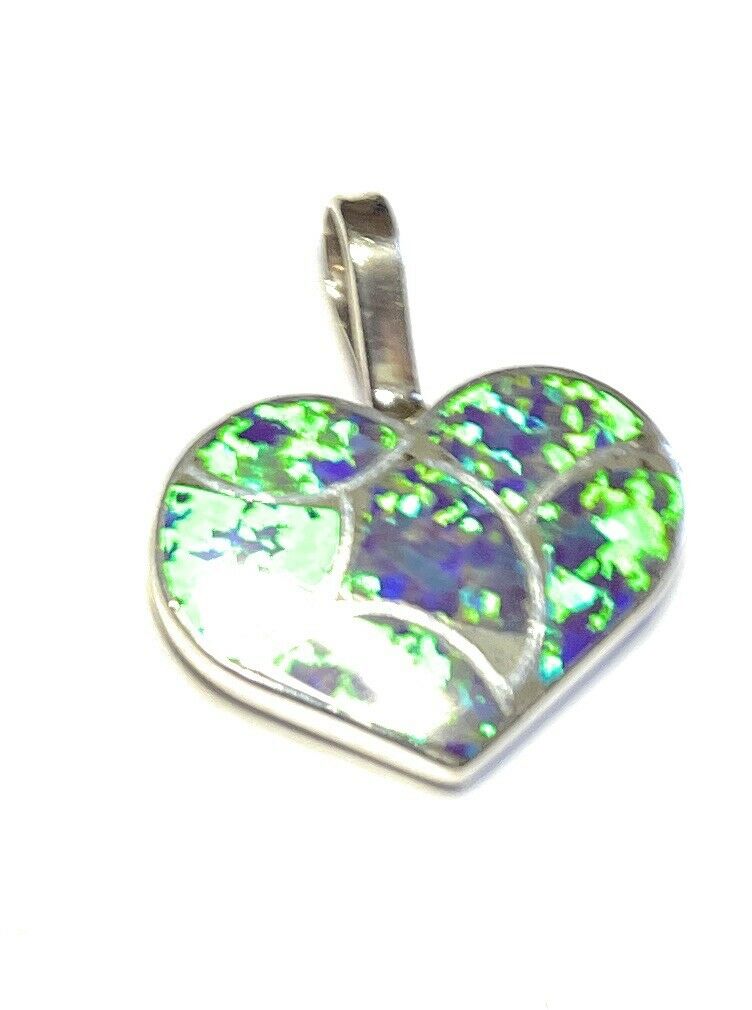 Zuni Iridescent Green Opal & Sterling Silver Heart Pendant