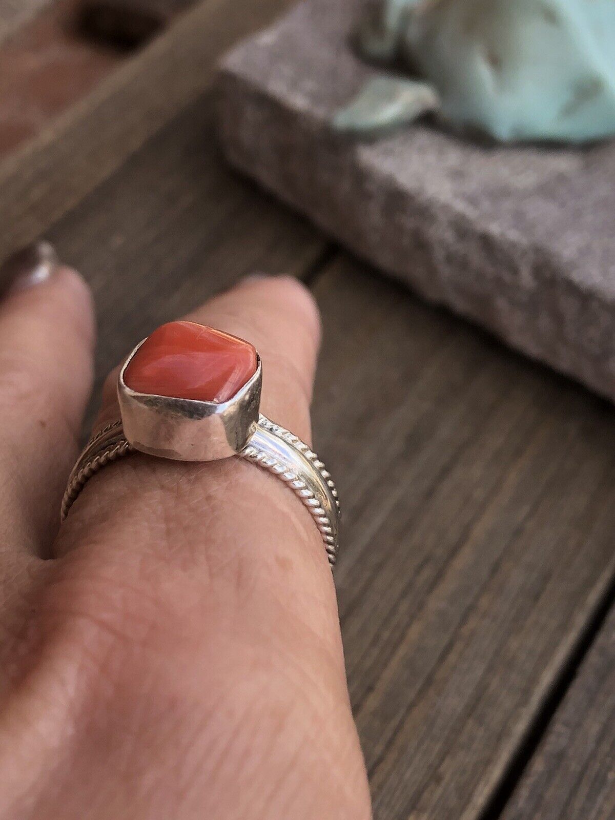 Navajo Natural Coral & Sterling Silver ring