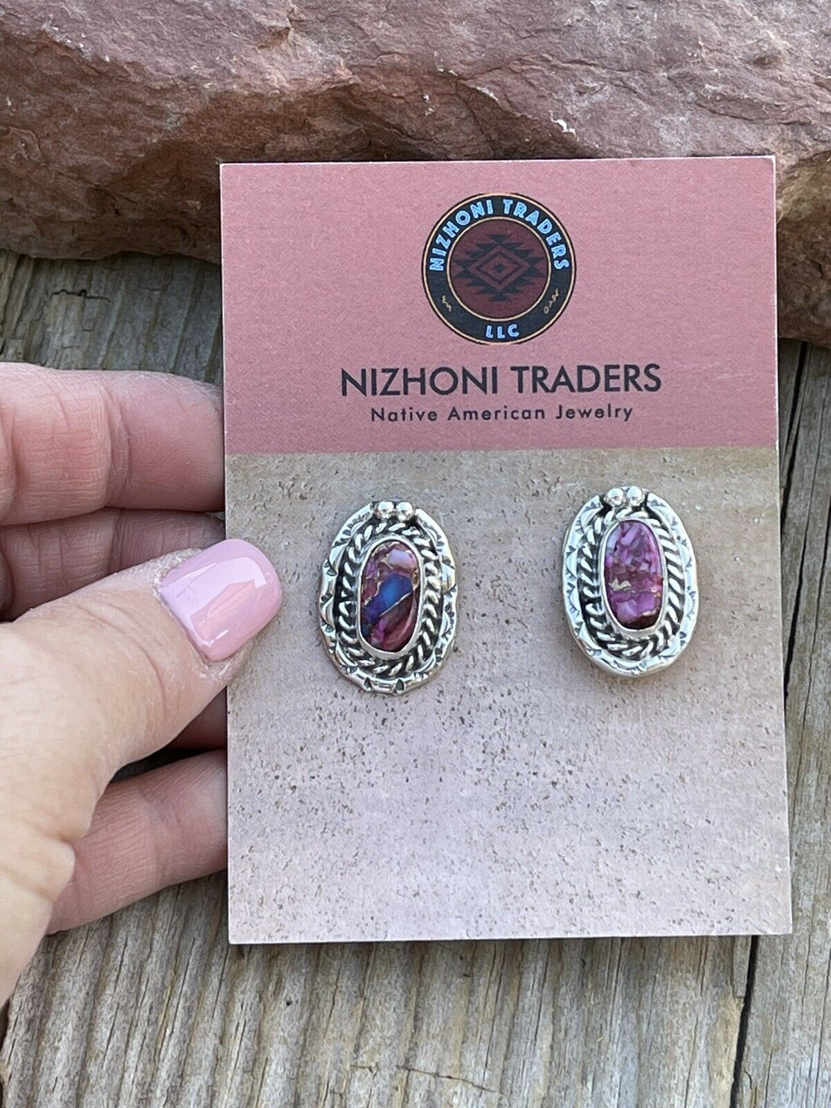 Navajo Pink Dream Mojave & Sterling Silver oval Stud Earrings